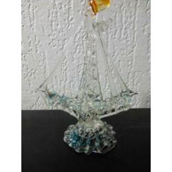 gedraaid glas miniaturen Zeilboot Ooievaar fruitmand vleugel