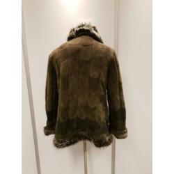 Echte lammy coat - maat L - groene schapenvacht en suede