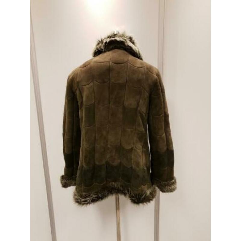 Echte lammy coat - maat L - groene schapenvacht en suede