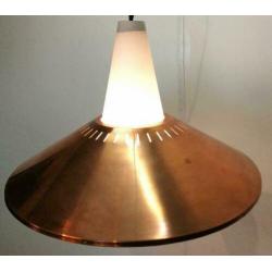 Hanglamp, Deens jaren 70, koper, melkglas, vinatge