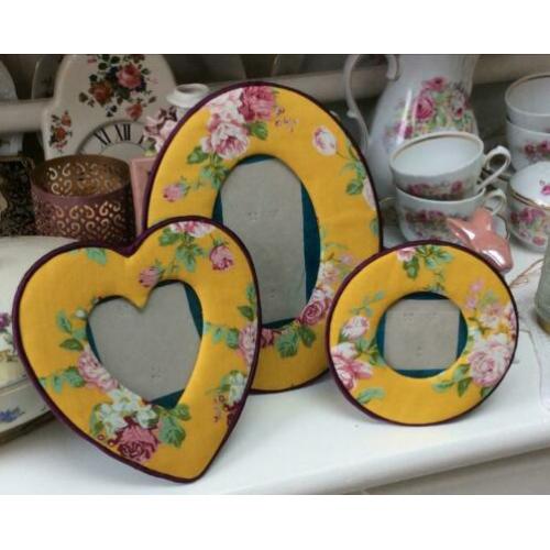 3 stoffen fotolijstjes/shabby/Brocante