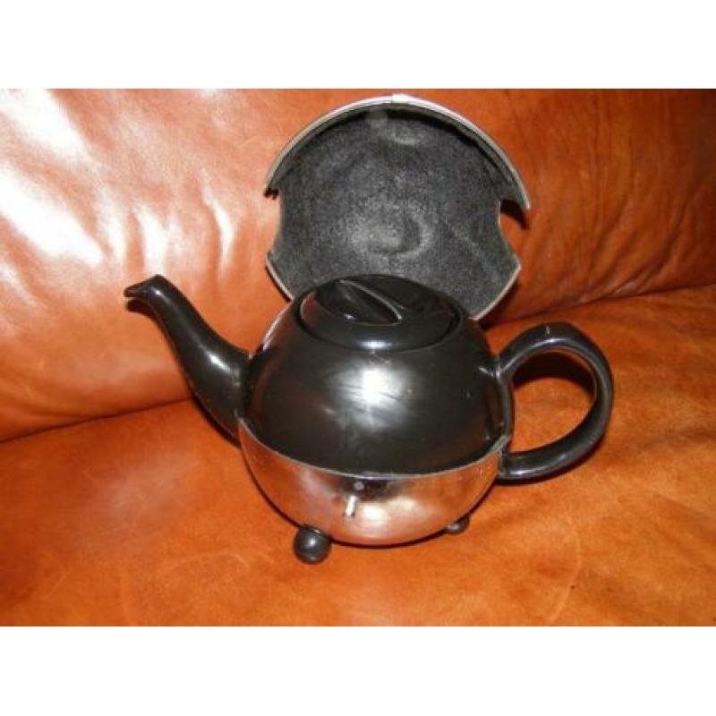 Bredemeijer Theepot Zwart Cosy met RVS buiten mantel