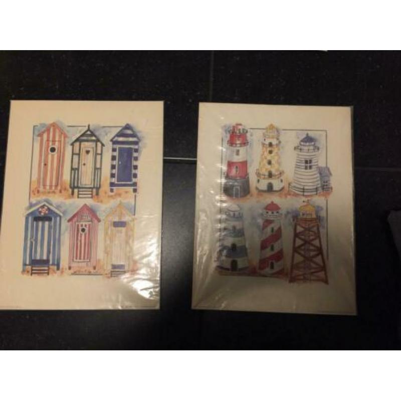 2 Artline prenten vuurtoren strandhuisjes