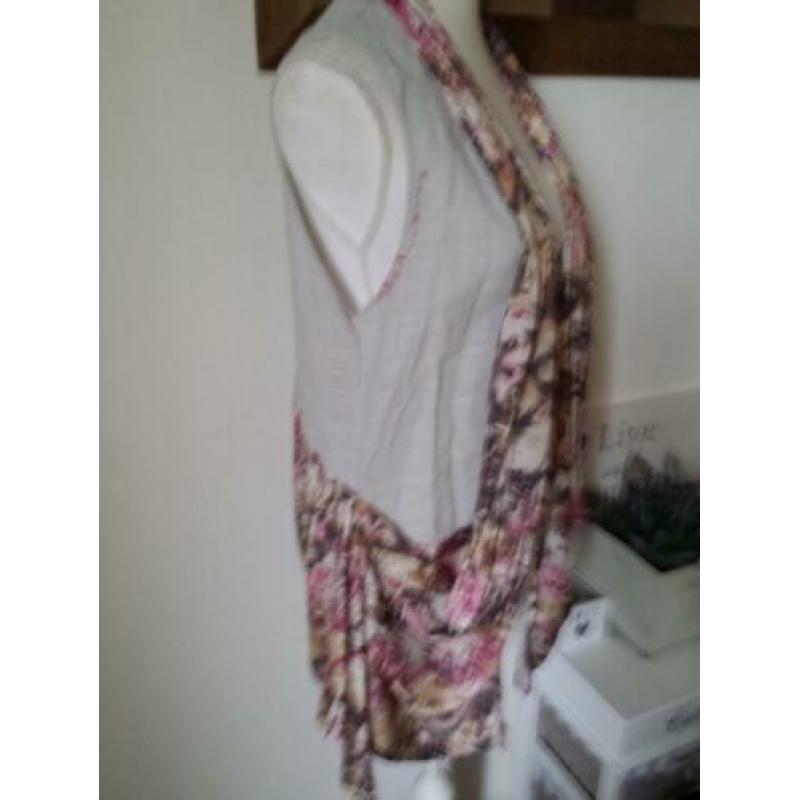 LEUK mouwloos vest/tuniek grijs met bloemprint mt. M