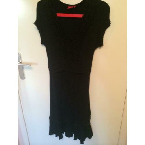 Zwarte tricot feest jurk avondjurk LIV met ruches maat XL