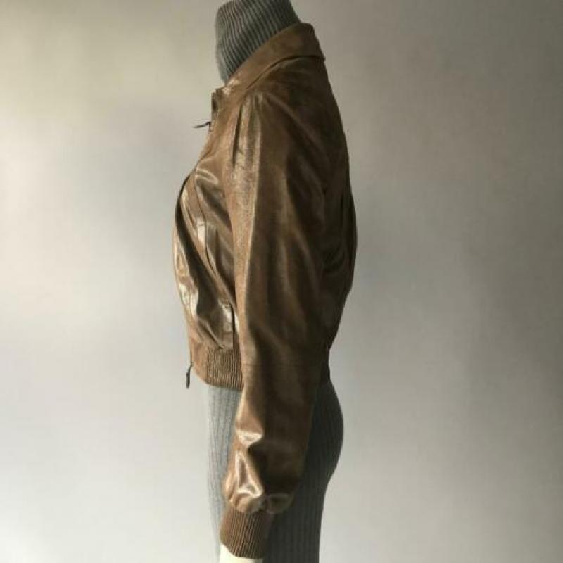 René Lezard, ZGAN, goudkleurige, leren jas, maat 38