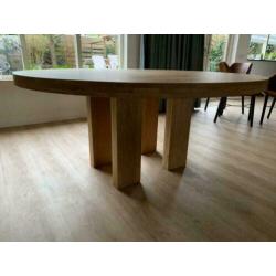 grote ronde eettafel massief rustiek eiken 170x7cm dik blad