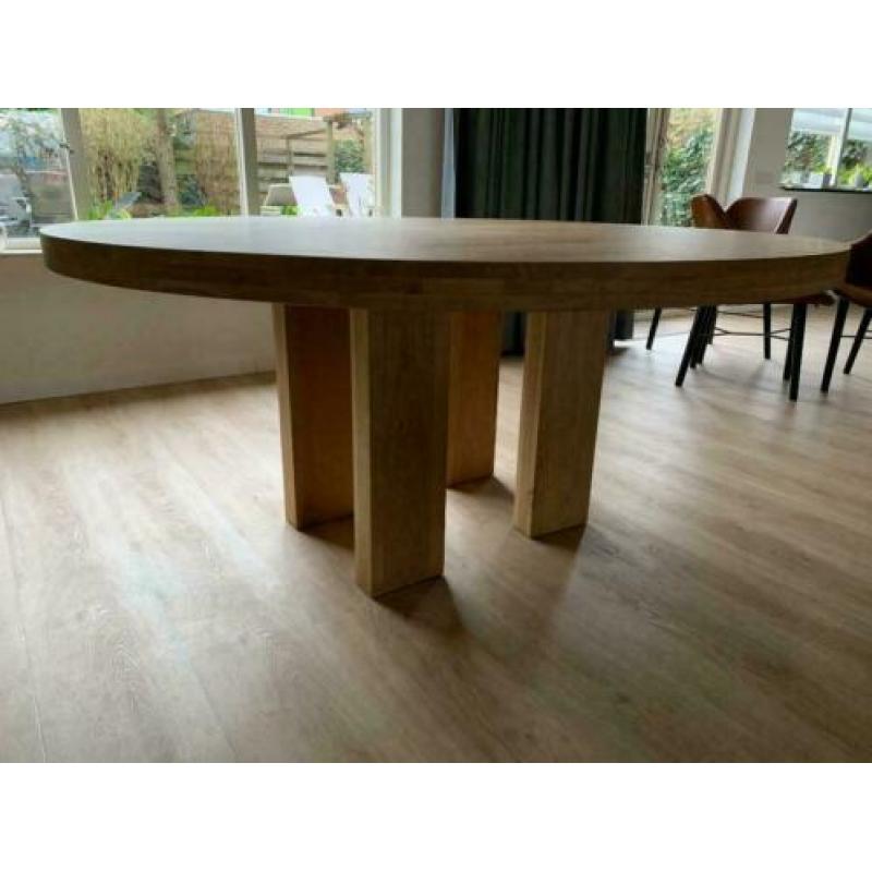 grote ronde eettafel massief rustiek eiken 170x7cm dik blad