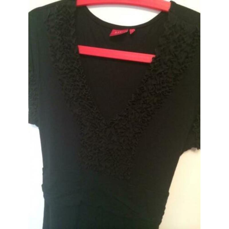 Zwarte tricot feest jurk avondjurk LIV met ruches maat XL