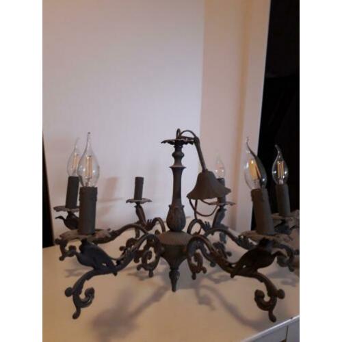 Brocante kroonluchter messing grijs