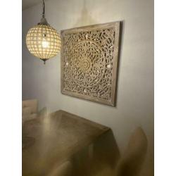 Houtgesneden wandpaneel 90x90
