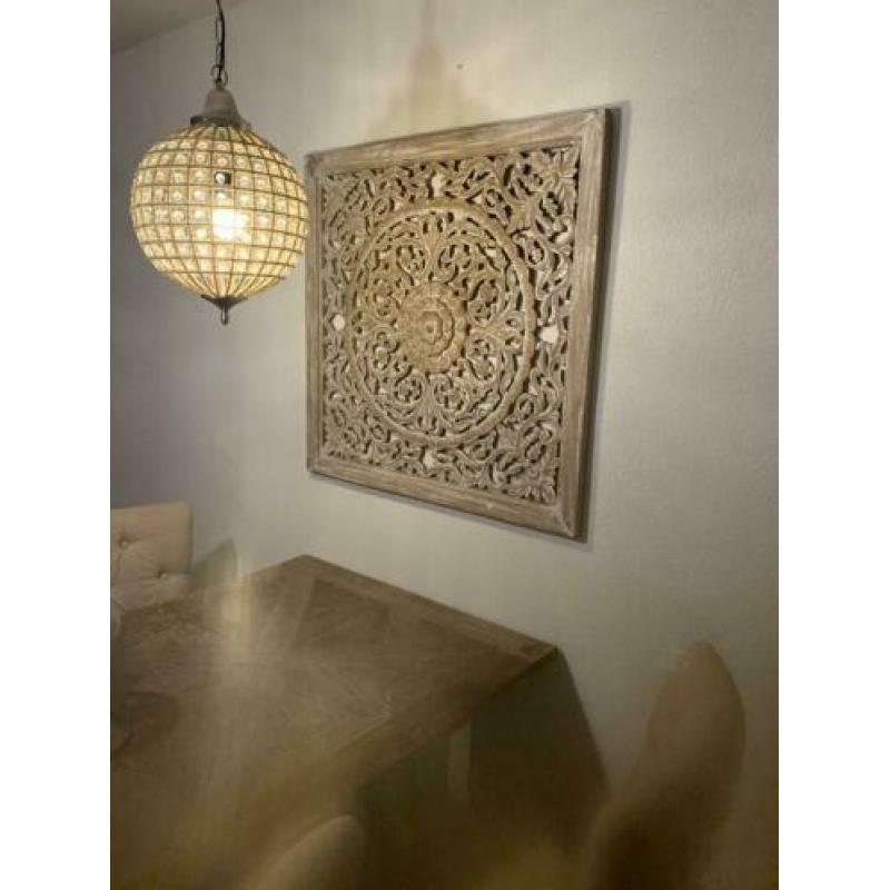 Houtgesneden wandpaneel 90x90