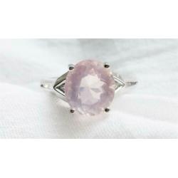 14k witgouden 925 zilveren ring, rozenkwarts, klassiek mt 17