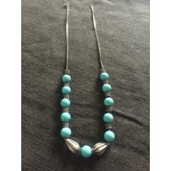 Zilver Ketting met blauwe stenen,Vintage