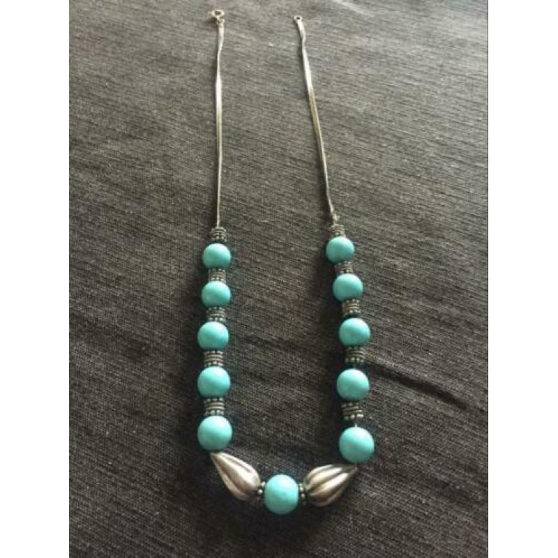 Zilver Ketting met blauwe stenen,Vintage