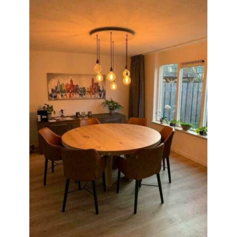 grote ronde eettafel massief rustiek eiken 170x7cm dik blad