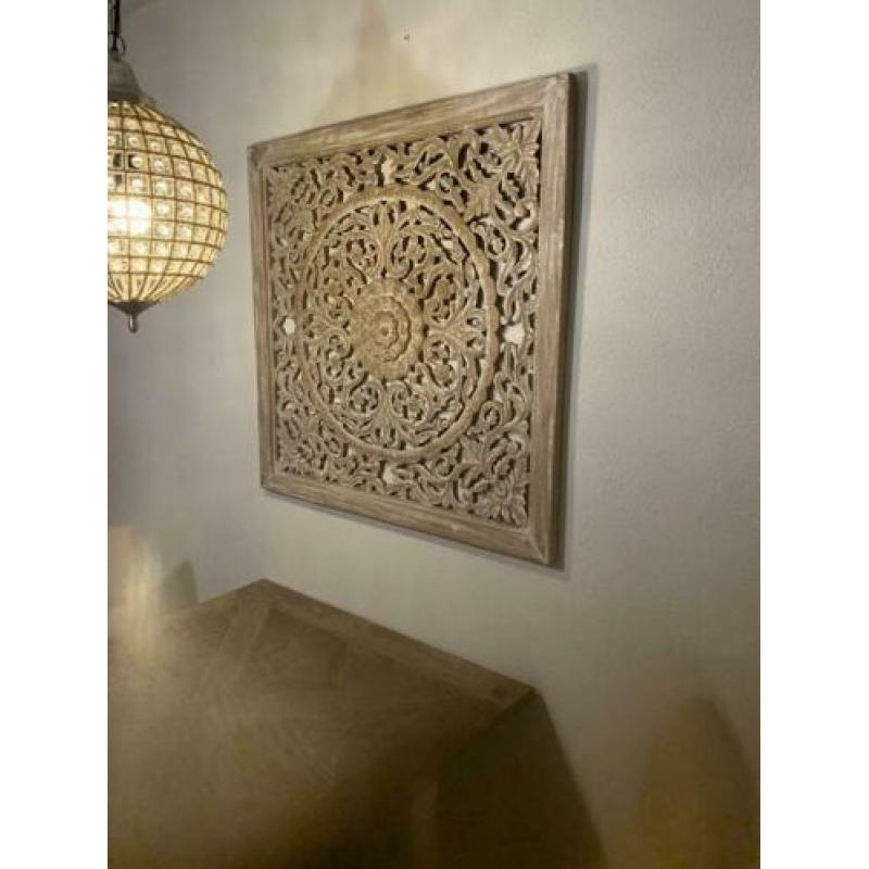 Houtgesneden wandpaneel 90x90