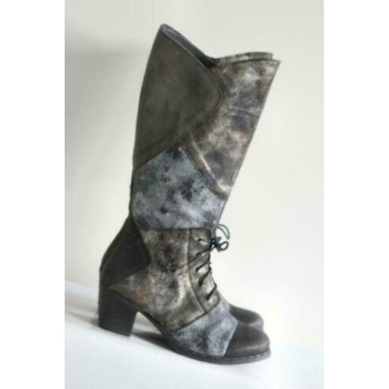 Nieuw! Alce - Grijs metallic lederen veterlaarzen - Mt 37