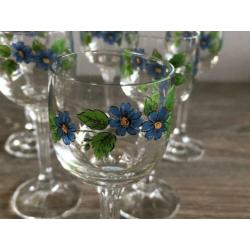 6 NIEUWE borrelglaasjes borrel glazen op voet met bloemen