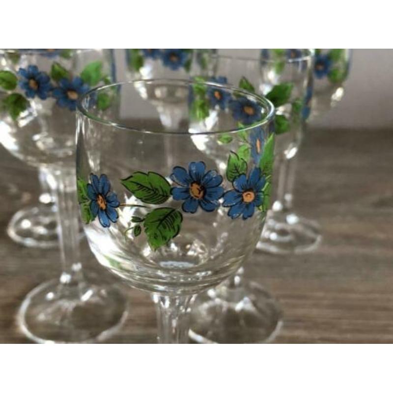 6 NIEUWE borrelglaasjes borrel glazen op voet met bloemen