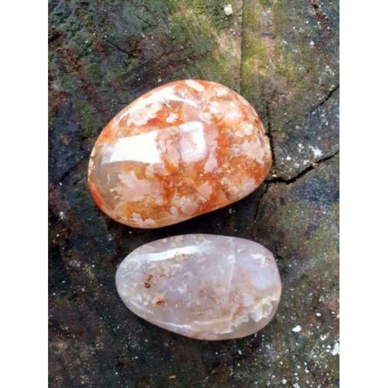 2 stuks XL handsteen bloem agaat/ flower agaat