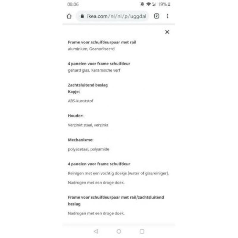 IKEA schuifdeur set Uggdal 200x201 voor PAX kast
