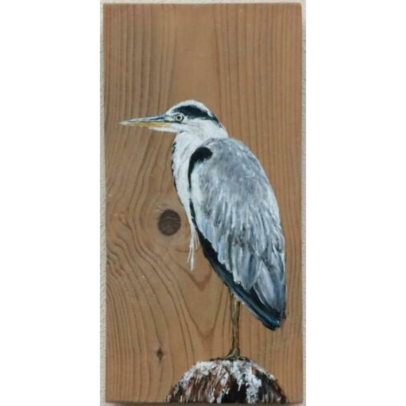 Handgeschilderd schilderij 2x Reiger op steigerhout