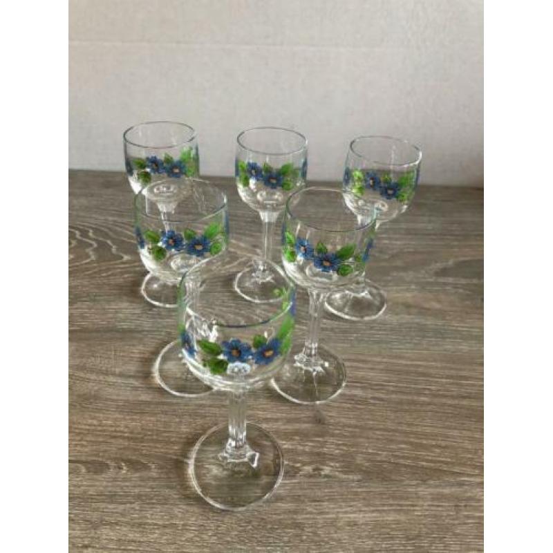 6 NIEUWE borrelglaasjes borrel glazen op voet met bloemen
