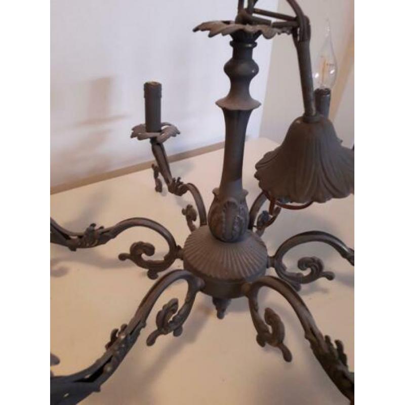 Brocante kroonluchter messing grijs