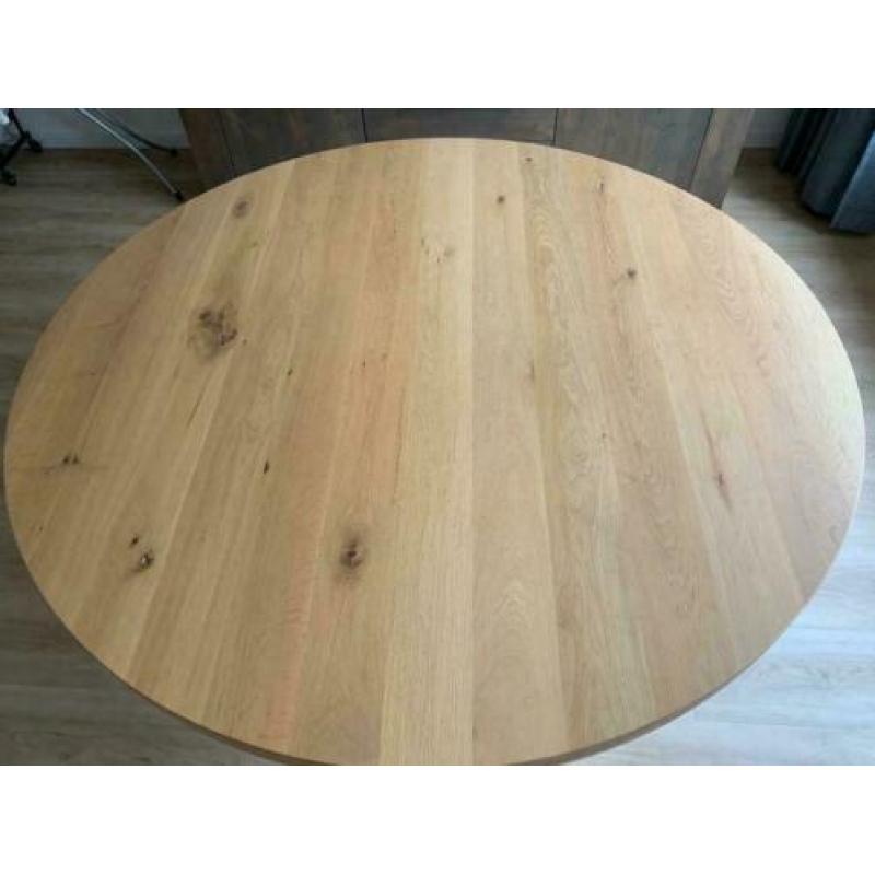 grote ronde eettafel massief rustiek eiken 170x7cm dik blad