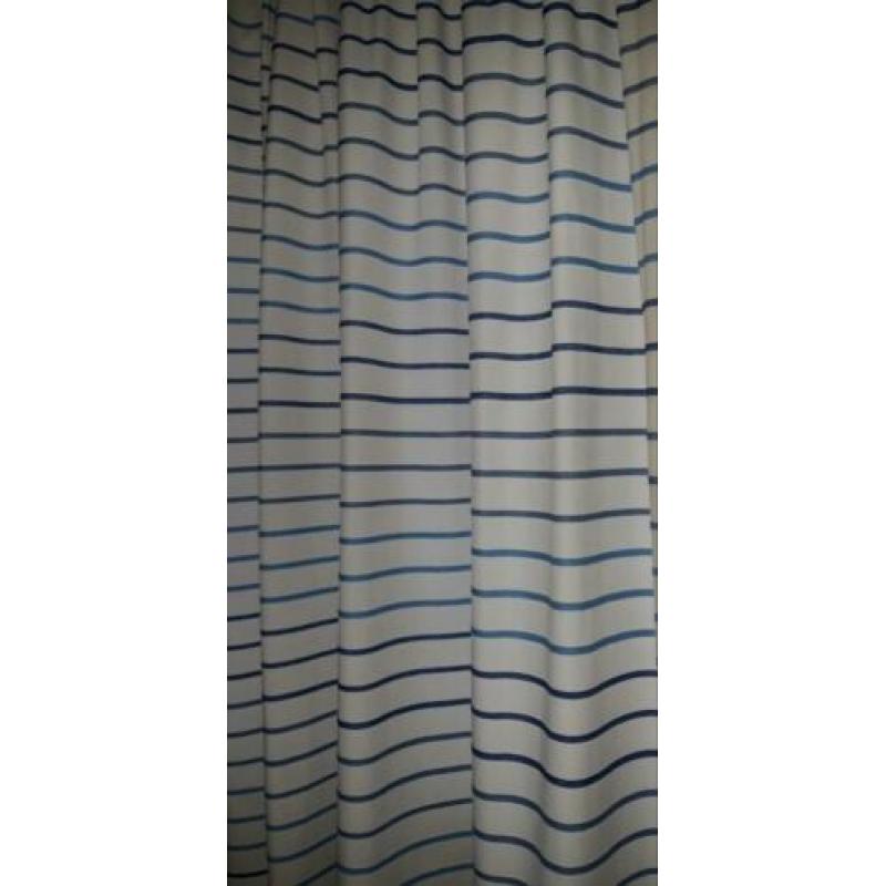 Kamerhoge overgordijnen. Gebroken wit/blauw.2x2.10 m