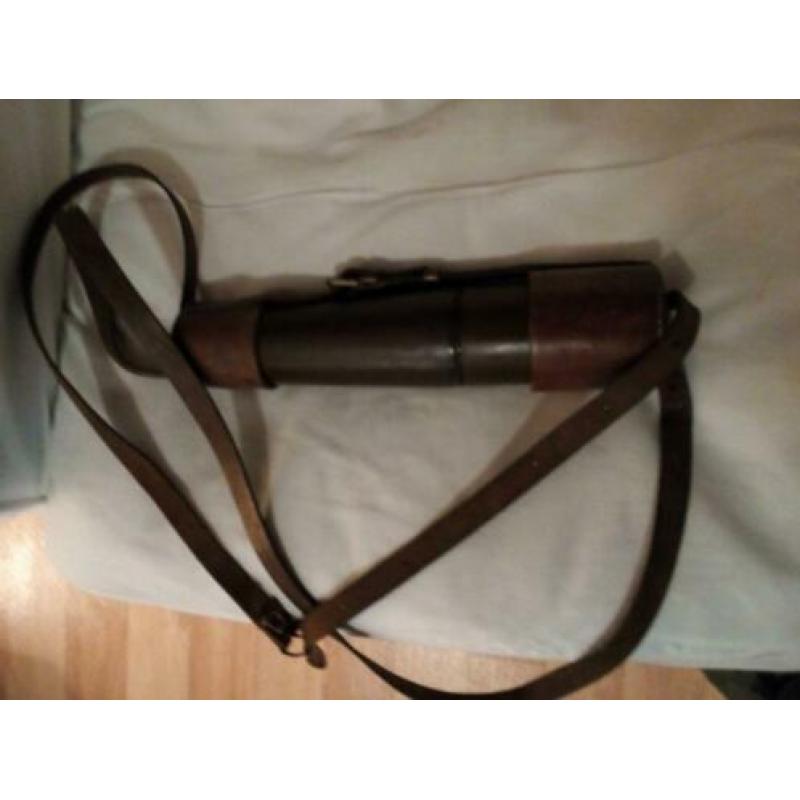 Antieke kijker messing/mahonie in lederen etui