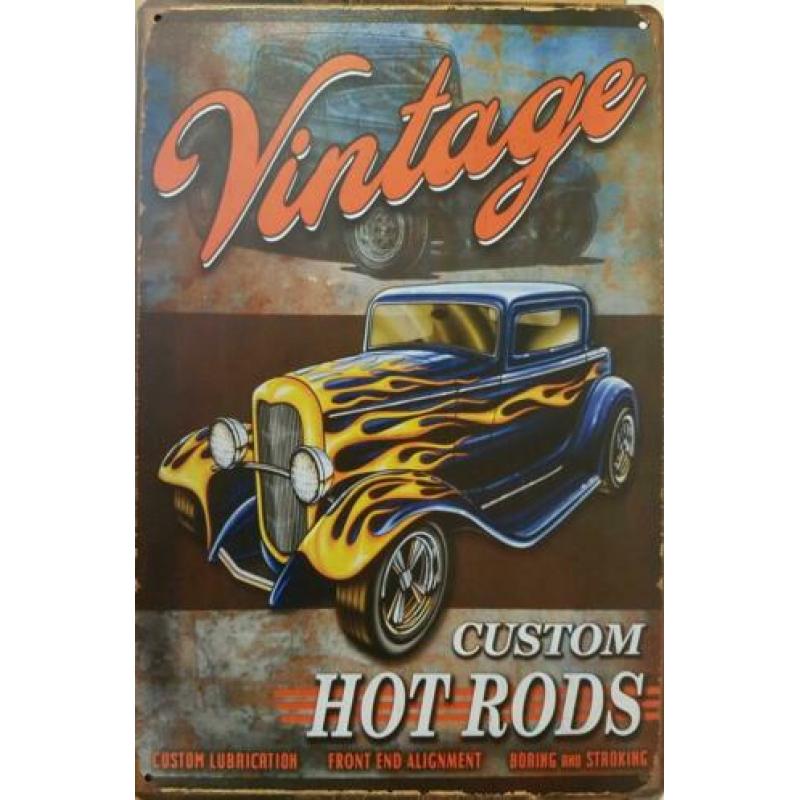 Vintage custom hot rods reclamebord wandbord van metaal