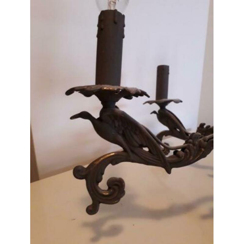 Brocante kroonluchter messing grijs