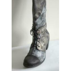 Nieuw! Alce - Grijs metallic lederen veterlaarzen - Mt 37