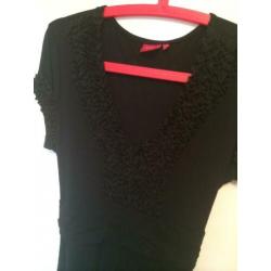 Zwarte tricot feest jurk avondjurk LIV met ruches maat XL