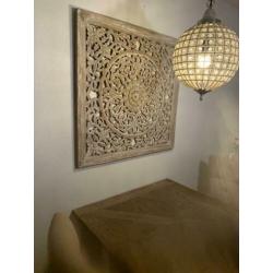Houtgesneden wandpaneel 90x90
