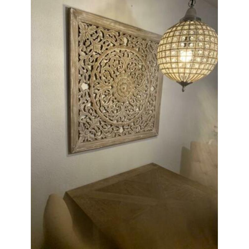 Houtgesneden wandpaneel 90x90