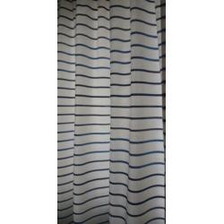 Kamerhoge overgordijnen. Gebroken wit/blauw.2x2.10 m