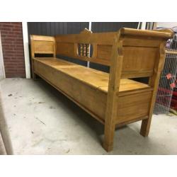 Brocante geloogd grenen klepbank