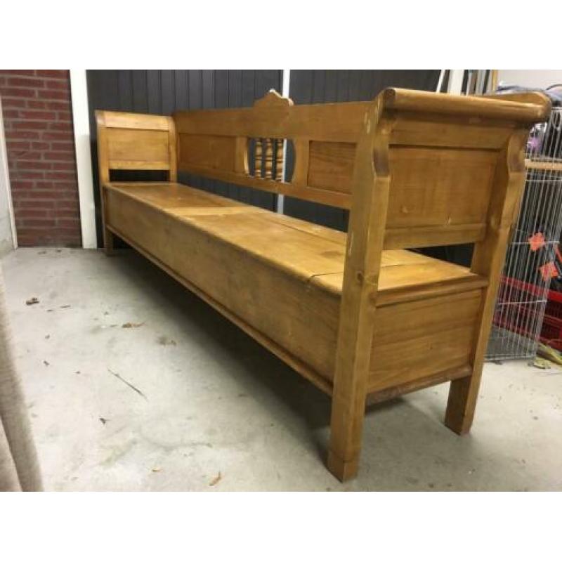 Brocante geloogd grenen klepbank