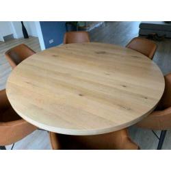 grote ronde eettafel massief rustiek eiken 170x7cm dik blad