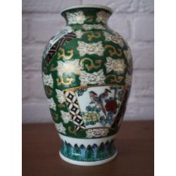 mooie vaas china oud porselein porcelain groen vogels