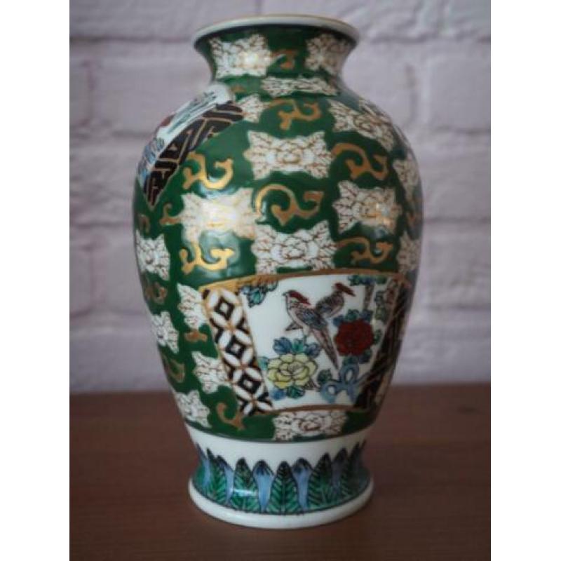 mooie vaas china oud porselein porcelain groen vogels
