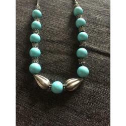 Zilver Ketting met blauwe stenen,Vintage