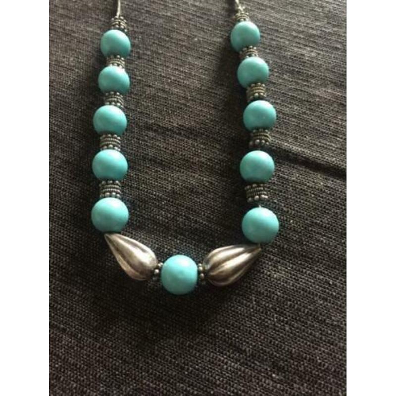 Zilver Ketting met blauwe stenen,Vintage