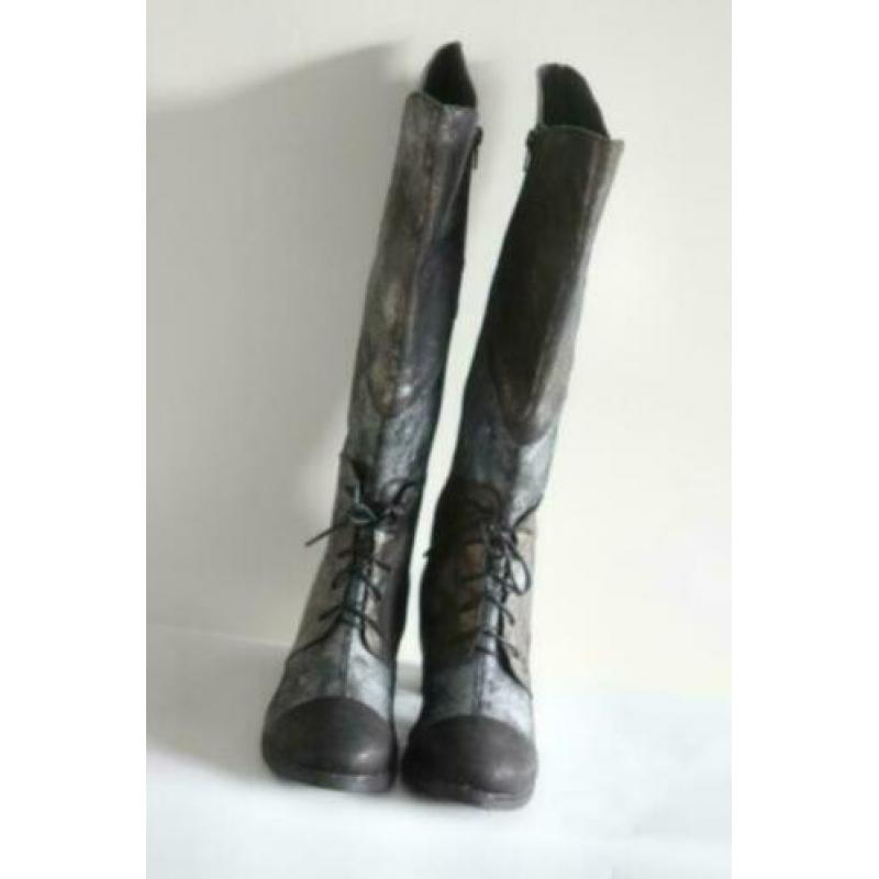 Nieuw! Alce - Grijs metallic lederen veterlaarzen - Mt 37