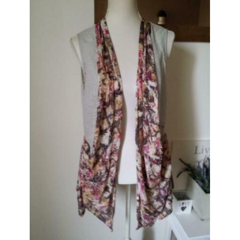 LEUK mouwloos vest/tuniek grijs met bloemprint mt. M