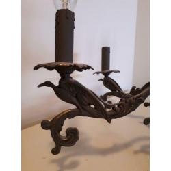 Brocante kroonluchter messing grijs
