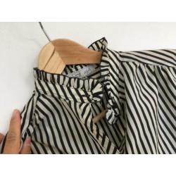 Vintage blouse zwart wit gestreept met details maat 40